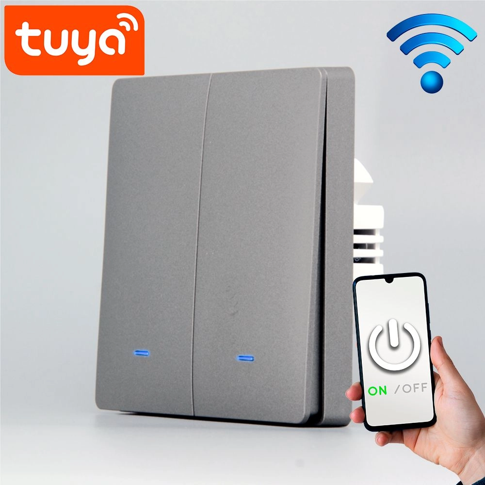 Wi-Fi выключатель Tuya серый (2 клавиши, без нуля) — Купить в WiseHome