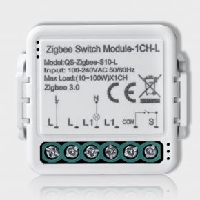 Одноканальное ZigBee реле без нулевой линии Tuya (QS-Zigbee-S10-L)