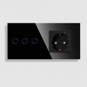 Wifi комплект сенсорний вимикач та розетка Tuya smart (Чорний, 3 клавіші)