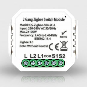 Двоканальне ZigBee реле без нульової лінії Tuya