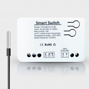 Одноканальне WiFi релe з сухим контактом та вологозахищеним датчиком температури Tuya (AC 85-250V)